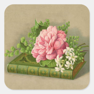 Vintage Floral Peony Classy Book Elegant Square Sticker