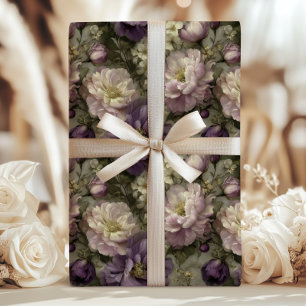 Vintage Floral Peony In Purple Pink Romantic  Wrapping Paper Sheet