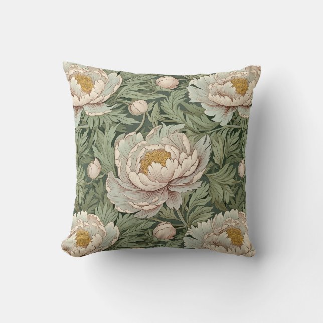 Vintage Floral Peony Patterned Cushion (Front)