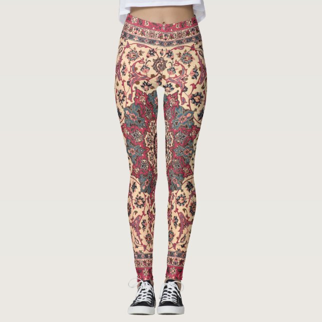 Vintage Floral Persian Carpet Pattern Leggings (Front)