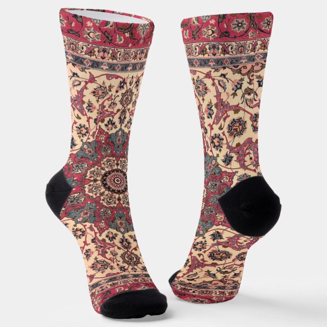 Vintage Floral Persian Carpet Pattern Socks (Angled)