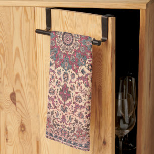Vintage Floral Persian Carpet Pattern Tea Towel