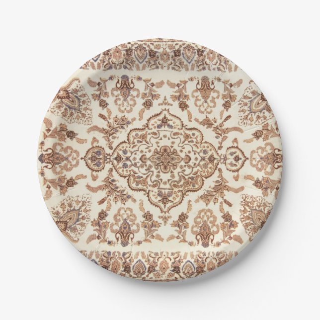 Vintage Floral Persian Rug Pattern Paper Plate (Front)