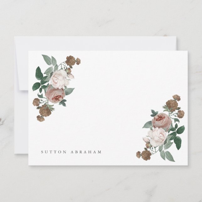 Vintage floral personal stationery note card (Front)