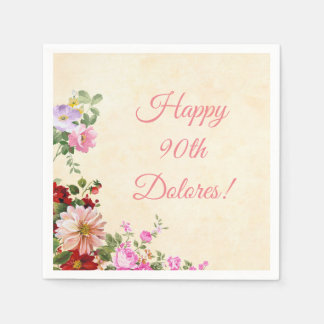 Vintage Floral Personalised 90th Birthday Napkin