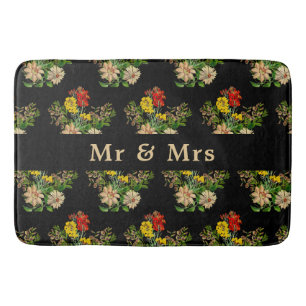 Vintage Floral Personalised Black Bath Mat