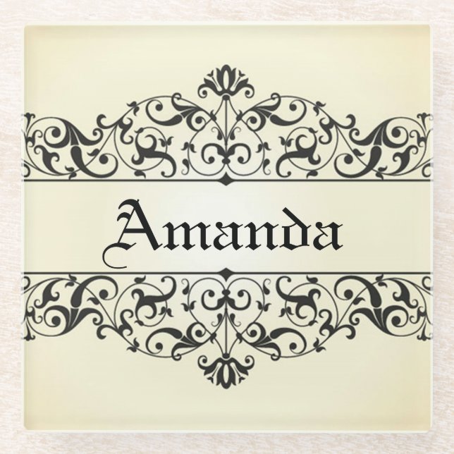 Vintage Floral Personalised Glass Coaster (Front)