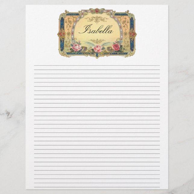 Vintage Floral Personelized Lined Letterhead (Front)
