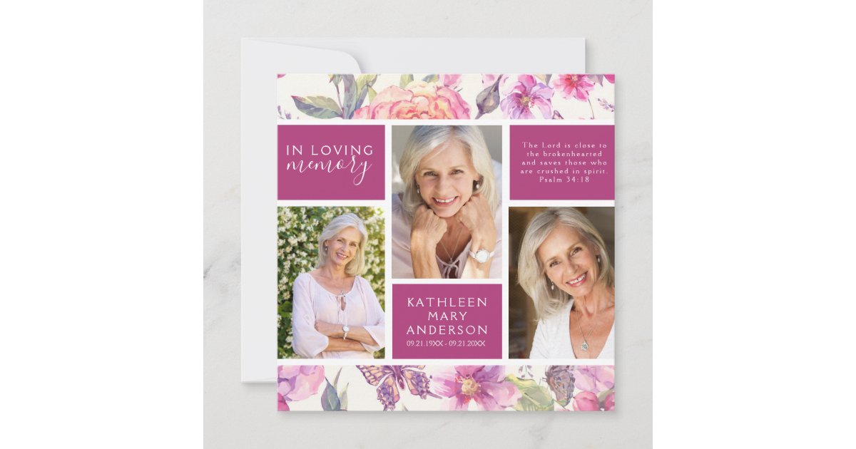 Vintage Floral Photo Collage Funeral Sympathy Thank You Card | Zazzle