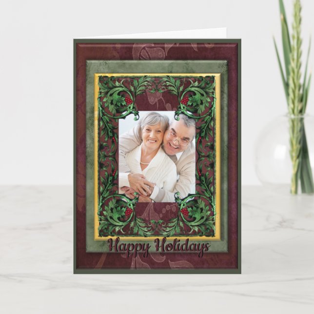 Vintage Floral Photo Holiday Personalise Greeting Card (Front)