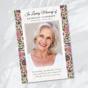 Vintage Floral Photo Keepsake Funeral Memorial Thank You Card