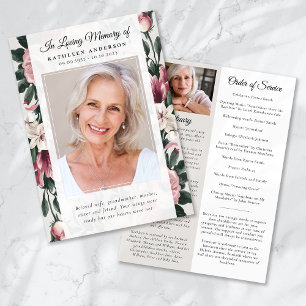 Vintage Floral Photo Memorial Service Program Invitation