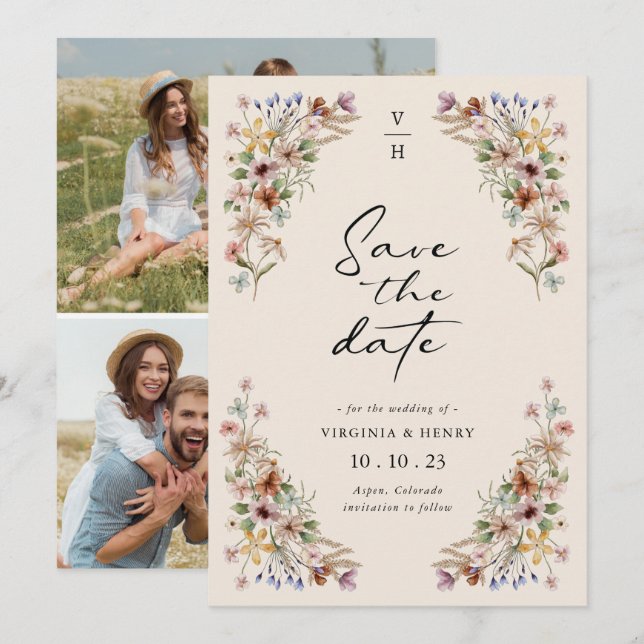 Vintage Floral Photo Save The Date (Front/Back)