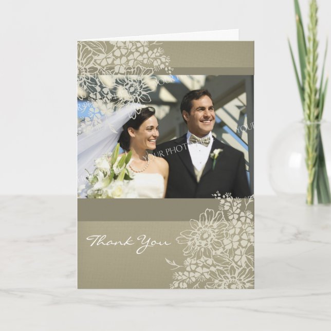 Vintage Floral Photo Wedding Thank You Card (Front)