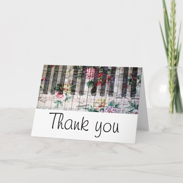 vintage floral piano keyboard thank you card (Front)