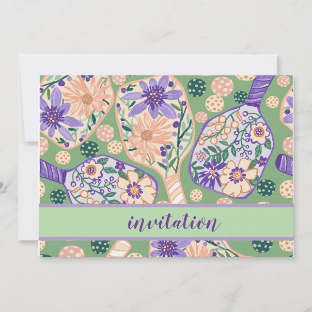 Vintage Floral Pickleball Design Invitation (Front)