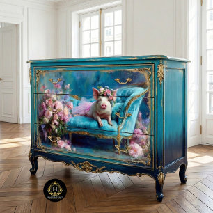 Vintage Floral Pig in Tutu Decoupage Tissue Paper