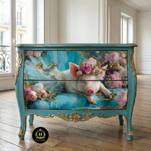 Vintage Floral Pig in Tutu Decoupage  Tissue Paper