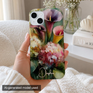 Vintage Floral Pink and Purple Personalised iPhone 15 Case