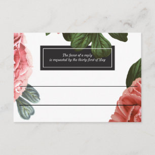Vintage Floral Pink Black & White RSVP Card