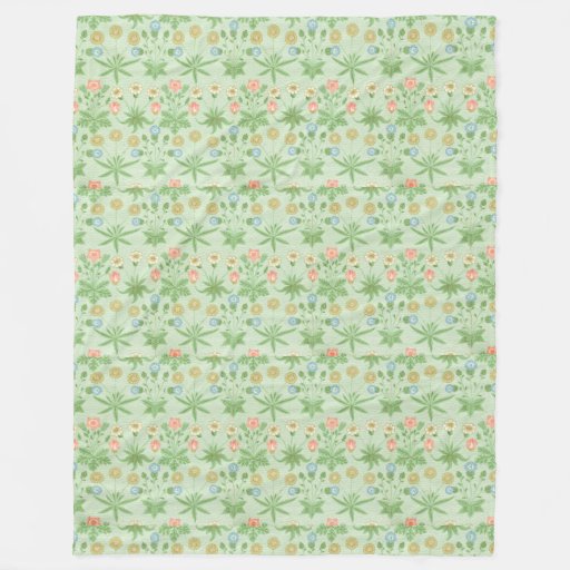 Image of Vintage Floral Pink Blue William Morris Daisy Fleece Blanket