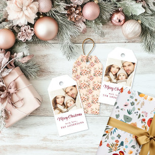 Vintage Floral Pink Christmas Gift Tag