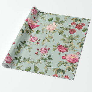 Vintage Floral Pink Country Rose Wrapping Paper