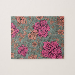 Vintage Floral Pink Flowers Jigsaw Puzzle