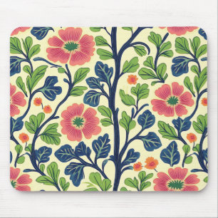 Vintage Floral Pink Flowers Lush Green Foliage Mouse Mat