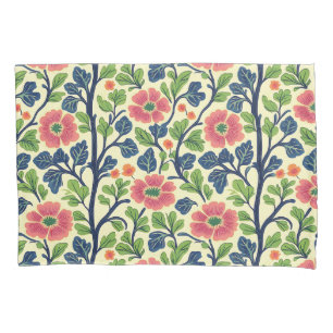 Vintage Floral Pink Flowers Lush Green Foliage Pillowcase