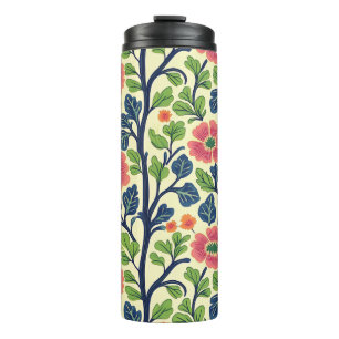 Vintage Floral Pink Flowers Lush Green Foliage Thermal Tumbler