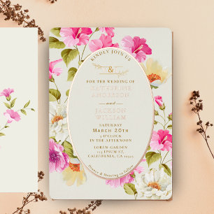 Vintage floral Pink flowers rose gold Wedding