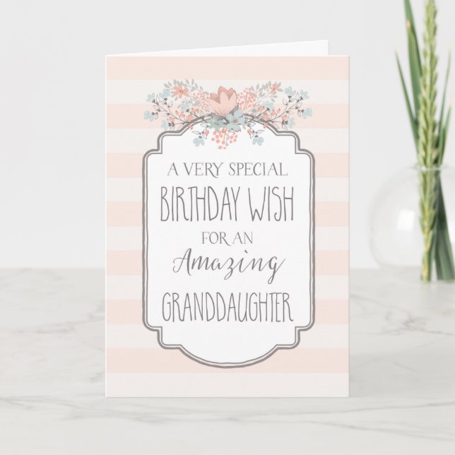 Vintage Floral Pink Granddaughter Birthday Card (Front)