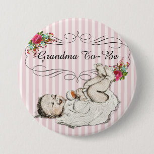 Vintage Floral Pink "grandma to be" Baby  Button