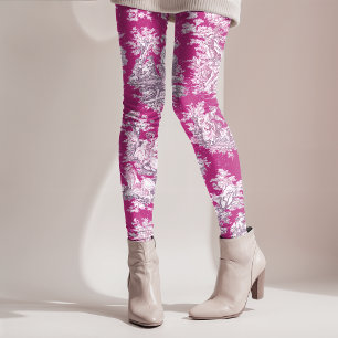 Vintage floral pink magenta toile de jouy leggings