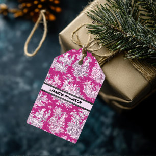 Vintage floral pink magenta toile de jouy monogram gift tags