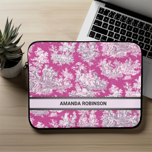 Vintage floral pink magenta toile de jouy monogram laptop sleeve