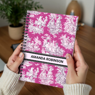 Vintage floral pink magenta toile de jouy monogram notebook