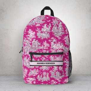 Vintage floral pink magenta toile de jouy monogram printed backpack