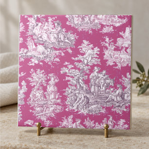 Vintage floral pink magenta toile de jouy monogram tile
