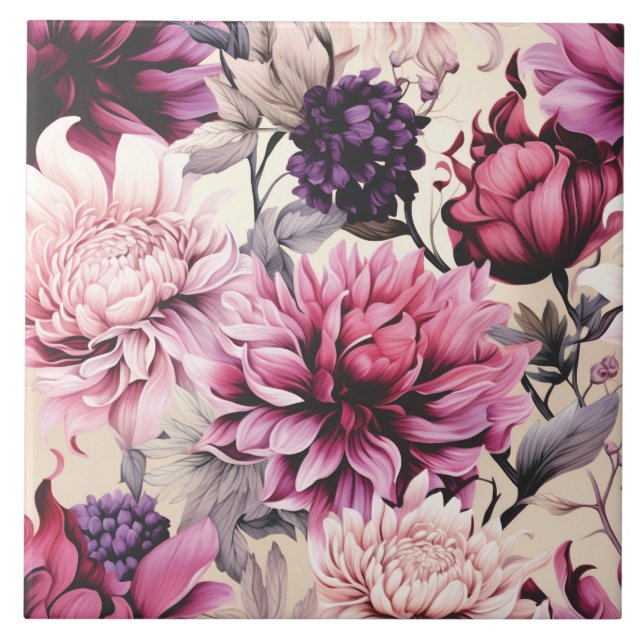 Vintage Floral pink pattern Tile (Front)