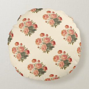 Vintage Floral Pink Peonies  Round Cushion