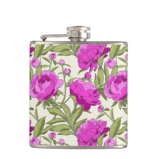 Vintage floral pink peony flask