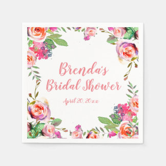 Vintage Floral Pink Personalised Bridal Shower Napkin
