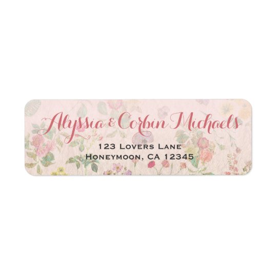 Vintage Floral Pink Romantic Elegant Wedding Return Address Label