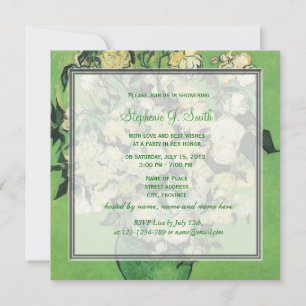 Vintage floral pink rose flowers bridal shower invitation
