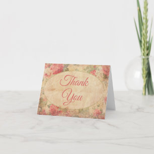 Vintage Floral Pink Rose Flowers Wedding Roses Thank You Card