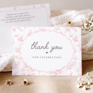 Vintage Floral Pink Scalloped Oval Baby Shower Thank You Card