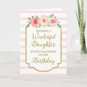 Vintage Floral Pink Stripe Daughter Birthday Card