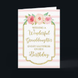 Vintage Floral Pink Stripe Granddaughter Birthday Card<br><div class="desc">Birthday card for granddaughter with vintage pink and peach watercolor flowers,  pink and white stripes,  gold rustic frame,  rustic handwritten style text and thoughtful verse.</div>